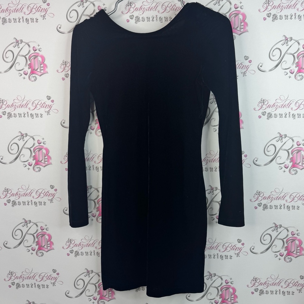 Motel dress crochet open back velour velvet Elegant Black Long Sleeve Dress